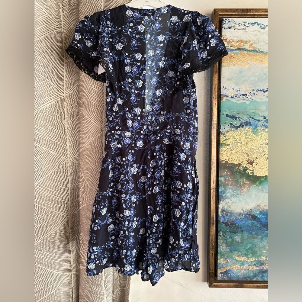 SANDRO Paris Womens Sz34 XS Black Blue Floral Silk Heart Romper Jumpsuit NWT - Picture 7 of 16